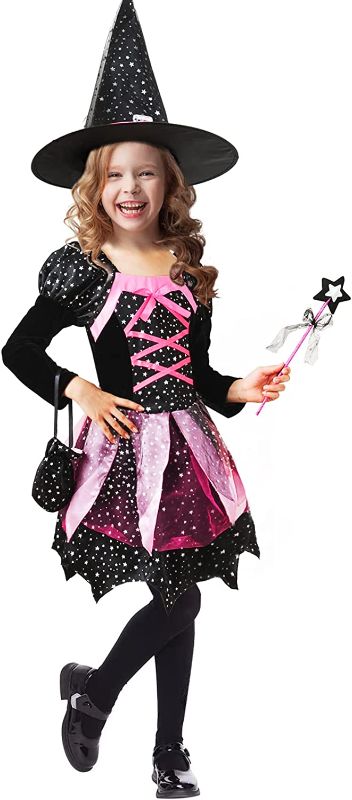 Photo 1 of Asmsdd Halloween Witch Costume for 4-7 Years Girls, Cute Witch Cosplay Dress Set for Halloween Kids Dress-Up Party
