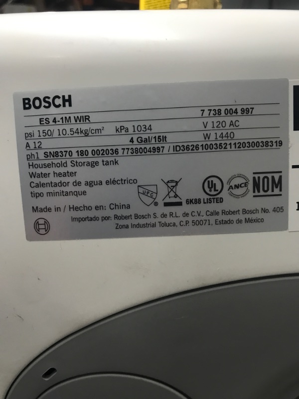 Photo 5 of Bosch Electric Mini-Tank Water Heater Tronic 3000 T 4-Gallon (ES4) - Eliminate Time for Hot Water - Shelf, Wall or Floor Mounted 4 Gallon