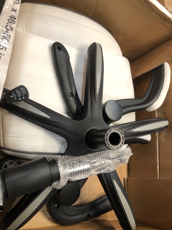 Photo 1 of **used, no hardware**
OSP Home Furnishings Xeno Ergonomic Adjustable Faux Leather Gaming Chair with Integrated Headrest and Airflow Cooling Material, White with Black Accents
