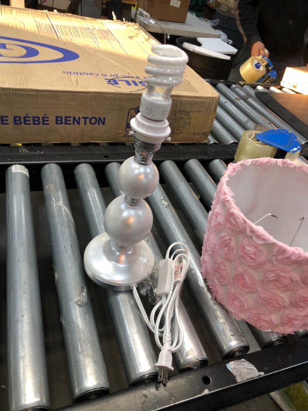 Photo 4 of **view comments**
Levtex Baby - Elise Table Lamp - Spindle Base with Pink Rosette Shade Lamp - Nursery Lamp - Base and Shade - Pink, Grey and White - Nursery Accessories - Measurements: 22 in. high and 6 in. Diameter