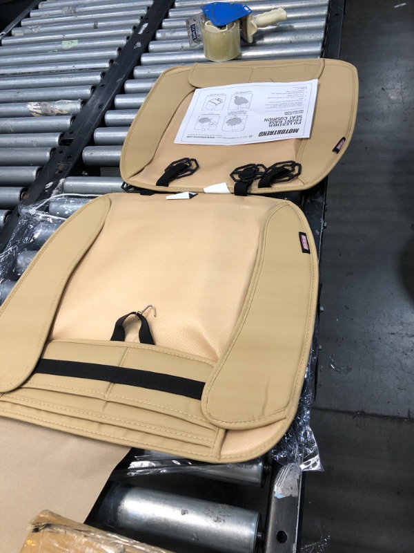 Photo 2 of Motor Trend Beige Faux Leather 2-Pack Car Seat Cover for Front Seats, Padded Car Seat Protectors with Storage Pockets, Premium Interior Covers, Front Seat Covers for Cars Truck SUV Auto 2 x Front Seat Covers Tan Beige