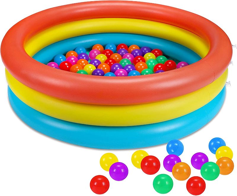 Photo 1 of Baby Kiddie Pool + 50PCS Pit Balls - Inflatable Small Infant Toddler Kids Plastic Blow up Pools Swimming Water Supplies Outdoor Outside
