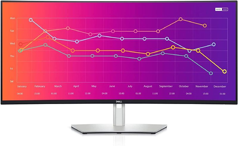 Photo 1 of Dell U3821DW UltraSharp Curved USB-C Hub Monitor - 37.52-inch WQHD (3840 x 1600) 60Hz 2300R Curvature Display, 8ms Response time, USB-C/DP/HDMI/RJ-45, Height/Slant/Tilt/Swivel Adjustability - Silver
