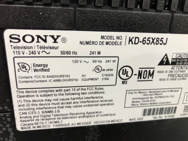 Photo 1 of Sony X85J 65 Inch TV: 4K Ultra HD LED Smart Google TV with Native 120HZ Refresh Rate, Dolby Vision HDR, and Alexa Compatibility KD65X85J- 2021 Model
