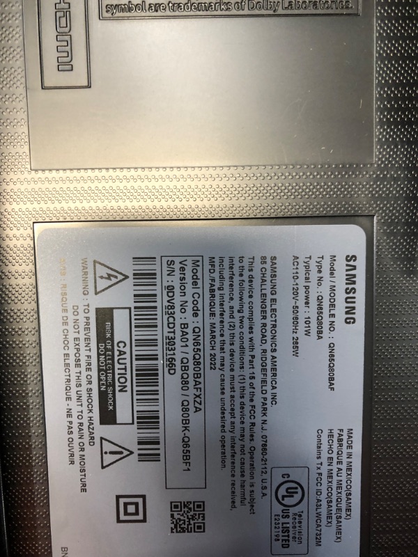 Photo 1 of SAMSUNG 65-Inch Class QLED Q80B Series - 4K UHD Direct Full Array Quantum HDR 8X Smart TV with Xbox Game Pass and Alexa Built-in (QN65Q80BAFXZA, 2022 Model)
