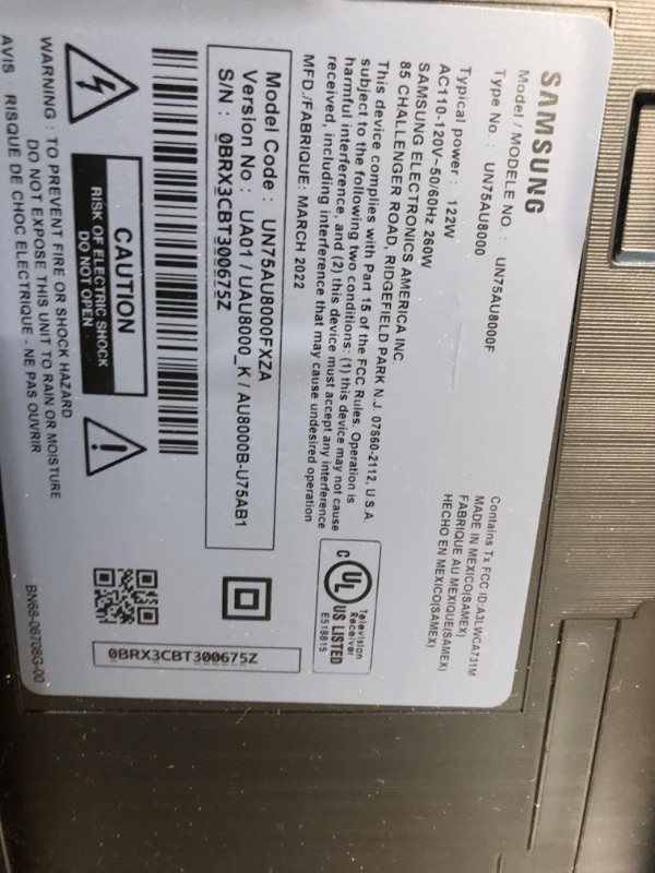 Photo 1 of SAMSUNG 75-Inch Class Crystal UHD AU8000 Series - 4K UHD HDR Smart TV with Alexa Built-in (UN75AU8000FXZA, 2021 Model), TV Only, Black

