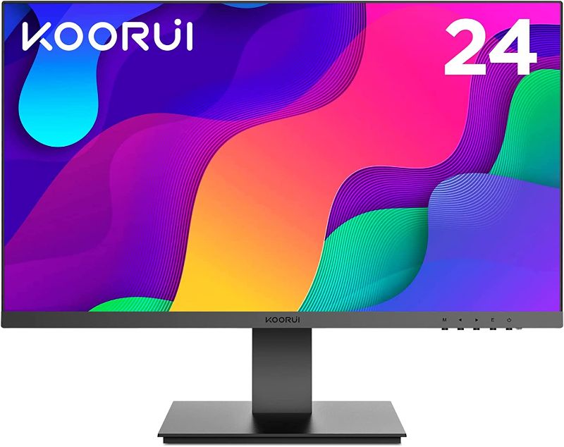 Photo 1 of KOORUI 24 Inch Computer Monitor, FHD PC Monitors 1920 x 1080p IPS Display 75Hz, HDMI, VGA, 5ms Response Time, 75 x 75 mm VESA Mountable, Frameless
