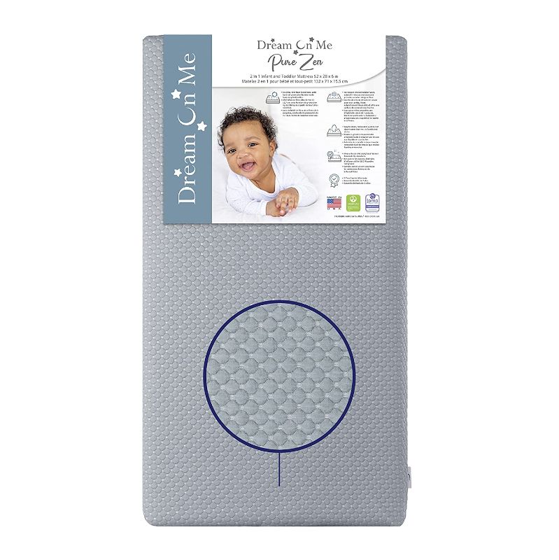 Photo 1 of Dream On Me 2 in 1 Infant Crib and Toddler Bed Mattress | Greenguard Gold and JPMA Certified Crib Mattress | Copper-Infused Toddler Layer | Removable Zipper Cover | Pure Zen White and Grey
