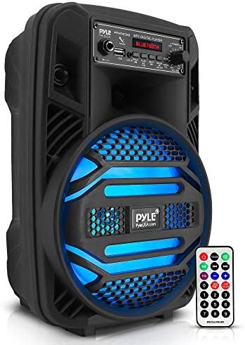 Photo 1 of Portable Bluetooth PA Speaker System - 300W Rechargeable Outdoor Bluetooth Speaker Portable PA System w/ 8” Subwoofer 1” Tweeter, Microphone In, Party Lights, MP3/USB, Radio, Remote - Pyle PPHP835B
