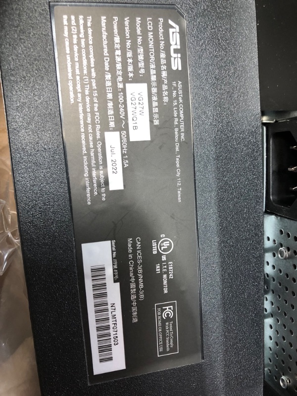 Photo 5 of PARTS ONLY; SCRATCHED SCREEN; MISSING MANUAL; NOT IN ORIGINAL PACKAGE****ASUS TUF Gaming 27" 2K HDR Gaming Monitor (VG27AQ) - QHD (2560 x 1440), 165Hz (Supports 144Hz), 1ms, Extreme Low Motion Blur, Speaker, G-SYNC Compatible, VESA Mountable, DisplayPort,