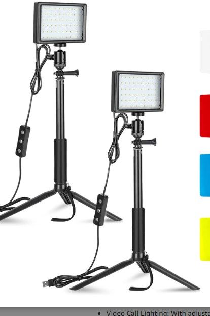 Photo 1 of Neewer 2-Pack Dimmable 5600K USB LED Video Light with Adjustable Tripod Stand and Color Filters for Tabletop/Low-Angle Shooting, Zoom/Video Conference Lighting/Game Streaming/YouTube Video Photography
