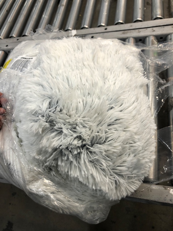 Photo 1 of Bedsure Calming Dog Beds for Small Medium Large Dogs - Round Donut Washable Dog Bed, Anti-Slip Faux Fur Fluffy Donut Cuddler Anxiety Cat Bed, Fits up to 15-100 lbs 23x23x8 Inch (Pack of 1) Frost Grey
