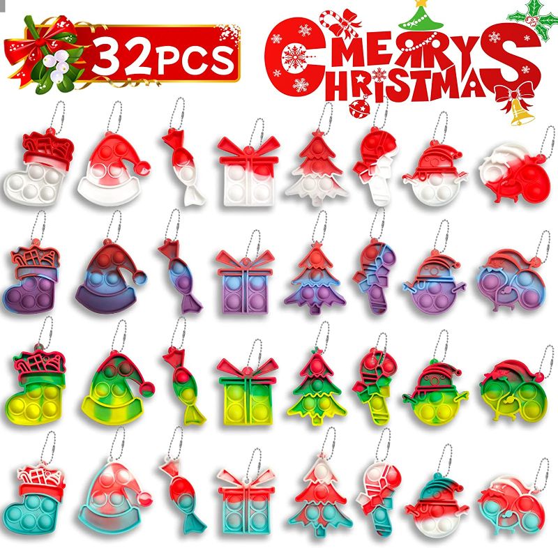 Photo 1 of 32PCS Christmas Mini Pop Keychain Fidget Toy, Mini Push Pop Bubble Fidget Sensory Toy Keychains, Christmas Pop Fidget Toys, and Decorations for Kids Party Favors Decors (32PCS)
