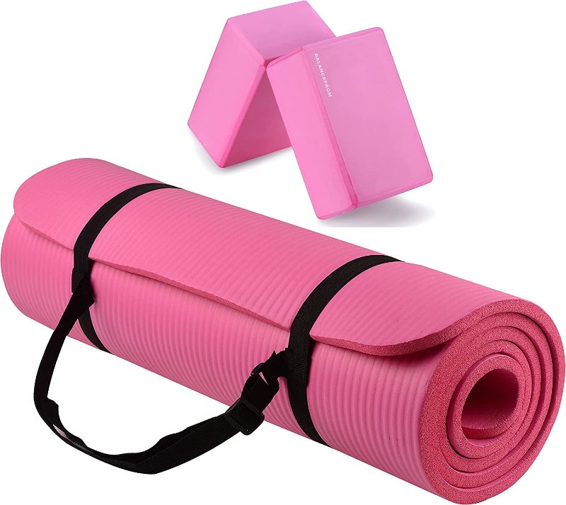 Photo 1 of BalanceFrom All Purpose 1/2-Inch Extra Thick High Density Anti-Tear Exercise Yoga Mat with Carrying Strap and Yoga Blocks
