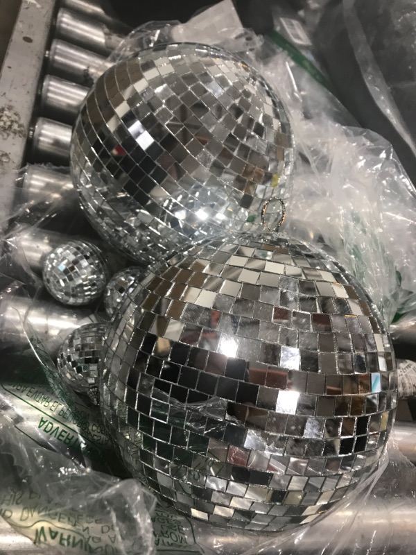 Photo 2 of 2 Pack 8" Mirror Disco Ball with 4 Pcs 2.36" Small Mirror Disco Balls, Great for A Party or DJ Light Effect Christmas