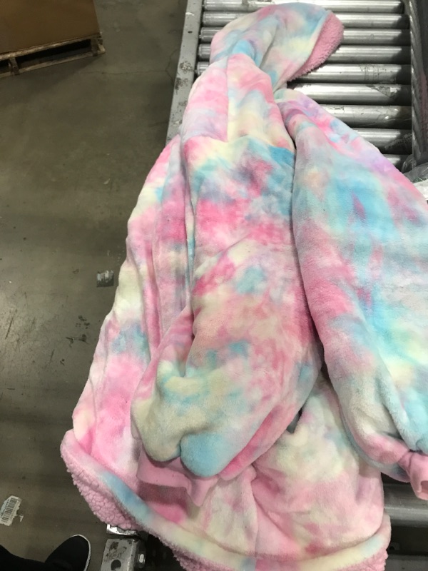 Photo 3 of Adult Hoodie Wearable Blanket, Pink Multicolor Super Cozy Warm and Oversized Sherpa Tie Dye Blanket Hooded for Women SIZE XL