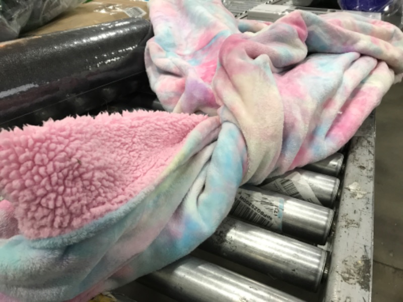 Photo 2 of Adult Hoodie Wearable Blanket, Pink Multicolor Super Cozy Warm and Oversized Sherpa Tie Dye Blanket Hooded for Women SIZE XL