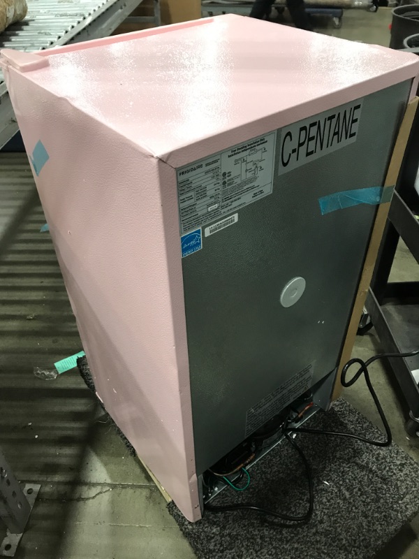 Photo 2 of **DAMAGED** FRIGIDAIRE EFR376 Retro Bar Fridge Refrigerator with Side Bottle Opener, 3.2 cu. Ft, Pink/Coral
