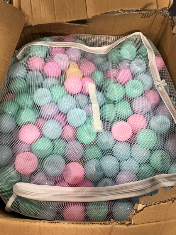 Photo 2 of Amazon Basics BPA Free Crush-Proof Plastic Ball Pit Balls with Storage Bag, Toddlers Kids 12+ Months, 6 Pastel Colors - Pack of 1000 6 Pastel Colors 1,000 Balls