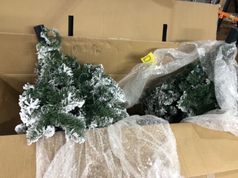 Photo 3 of INCOMPLETE --- Vickerman Artificial 5' Indoor Flocked Kodiak Spruce Christmas Tree - Dura Lit 1100 Warm White Mini Italian LED Lights + 95 Frosted G40 Lights - 2645 PVC Tips - Metal Base