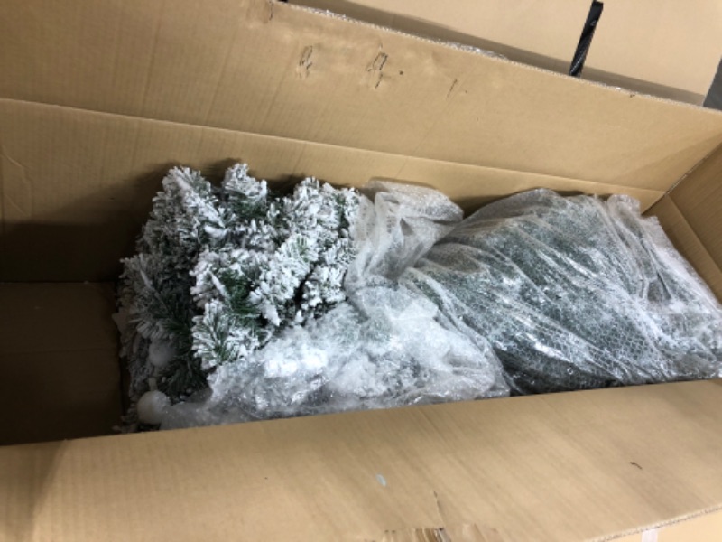 Photo 2 of INCOMPLETE --- Vickerman Artificial 5' Indoor Flocked Kodiak Spruce Christmas Tree - Dura Lit 1100 Warm White Mini Italian LED Lights + 95 Frosted G40 Lights - 2645 PVC Tips - Metal Base