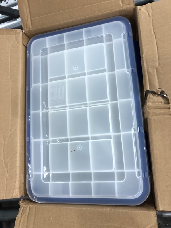 Photo 2 of IRIS USA 16 Quart WEATHERPRO Plastic Storage Box with Durable Lid and Seal and Secure Latching Buckles, Clear With Blue Buckles, Weathertight, 3 Pack 16 Quart - 3 Pack