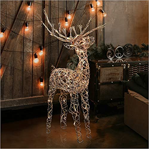 Photo 1 of Alpine Corporation AUH164 Alpine Halogen Lights, Outdoor Plug-in Festive Holiday Décor for Yard and Garden Rattan Reindeer, Small, Brown
