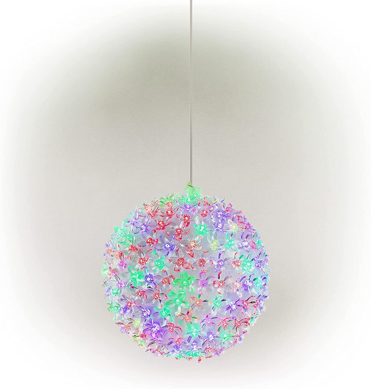 Photo 1 of Alpine Corporation 8" H Indoor/Outdoor Flashing Sphere Hanging Ornament with Multi-Colored LED Lights
