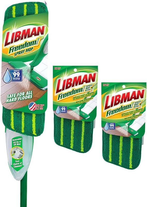 Photo 1 of Libman Freedom Spray Mop Kit - Plus 2 Microfiber Refill Pads - One of the Best Mops for Hardwood, Laminate, Tile, Vinyl Floors. 24 Oz Reservoir Tank. Two Extra Replacement Heads Included. Family Made!
