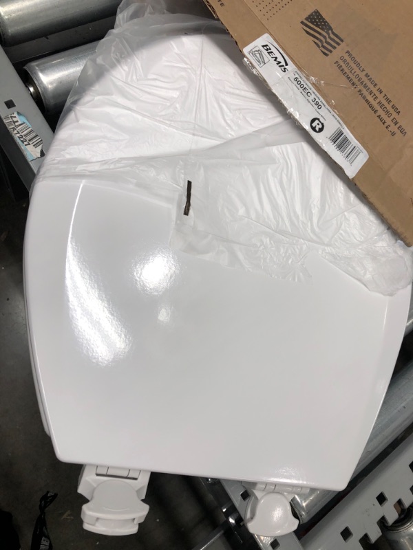 Photo 2 of Bemis 500EC 390 Toilet Seat with Easy Clean & Change Hinges, Round, Durable Enameled Wood, Cotton White
