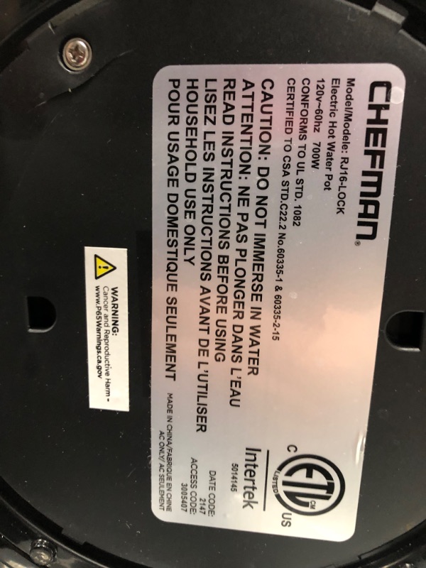 Photo 5 of (DAMAGED)Chefman 5.3 Liter Instant Electric Auto Dispense Hot Water Pot, Stainless Steel
**DENTS, DID NOT POWER ON**