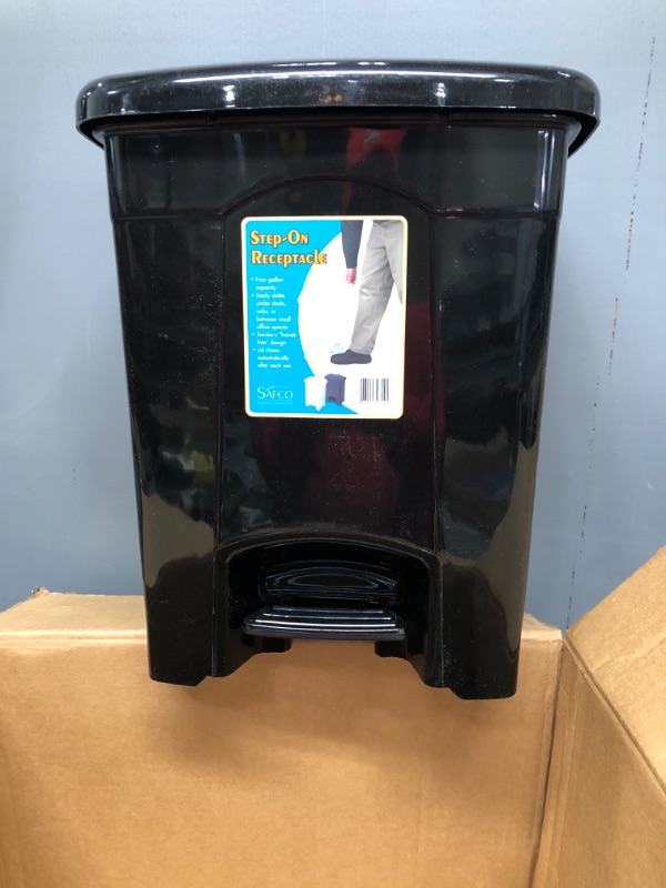 Photo 3 of Safco Products 9710BL Plastic Step-On Waste Receptacle, 4-Gallon, Black