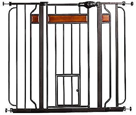 Photo 1 of Carlson Pet Products Home Design Extra Tall Walk Thru Pet Gate with Small Pet Door, Includes Décor Hardwood, 4" Extension Kit, Black,10x7 Inch (Pack of 1)
