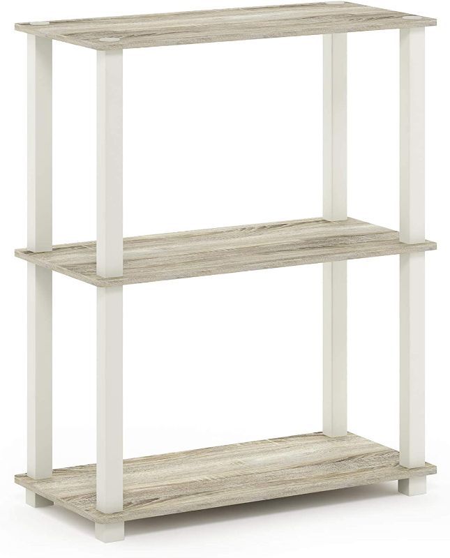 Photo 1 of Furinno Turn-S-Tube 3-Tier Compact Multipurpose Shelf Display Rack with Square Tube, Sonoma Oak/White
