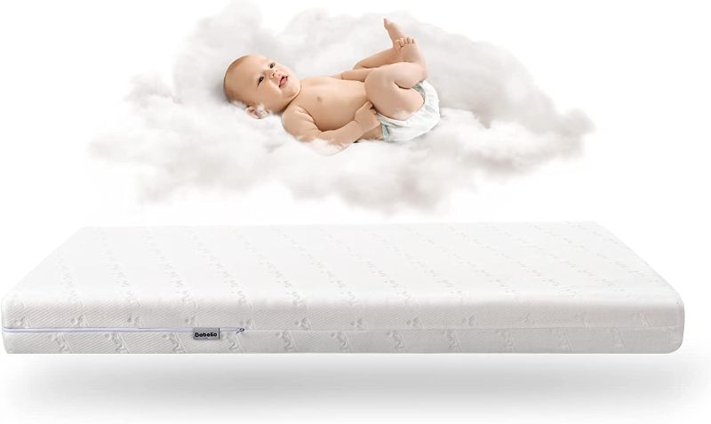 Photo 1 of BABELIO Biobased Breathable Crib Mattress, USDA BioPreferred Toddler Mattress Memory Foam, Waterproof Dual-Sided Baby Mattresses for Crib and Toddler Bed, Removable and Machine Washable Mattress Cover
