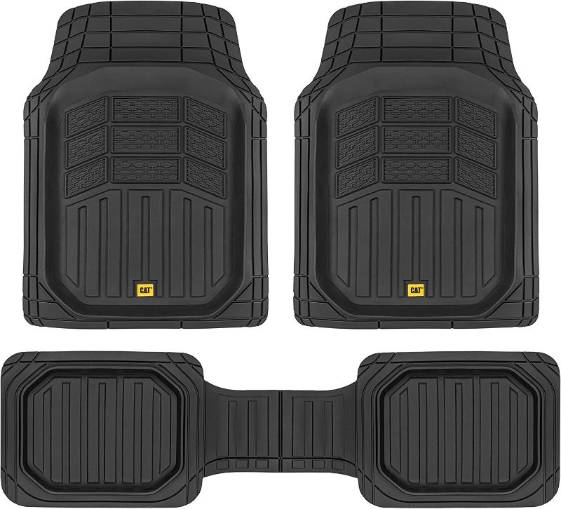 Photo 1 of Caterpillar CAMT-9013 (3-Piece) Heavy Duty Deep Dish Rubber Floor Mats, Trim to Fit for Car Truck SUV & Van, All Weather Total Protection Durable Liners
