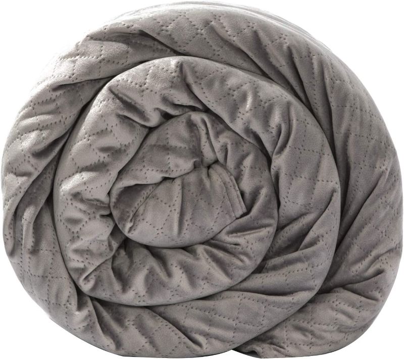 Photo 1 of BlanQuil Quilted Weighted Blanket (Grey 15lb) W/ Removable Cover.
