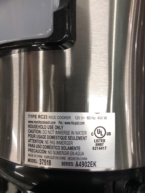 Photo 4 of ** SCRATCHED ** hamilton beach (37518) rice cooker, 4 cups uncooked resulting in 8 cups cooked with steam & rinse basket