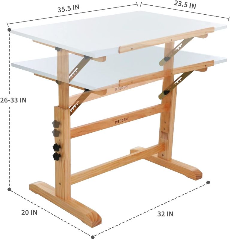 Photo 1 of MEEDEN White Board Wood Drafting Table,Art Craft Desk with Height Adjustable & Tilted Large Surface Tabletop,Drawing Desk and Hobby Table,Sketching Table for Writing,Studying,Reading, Art Working
