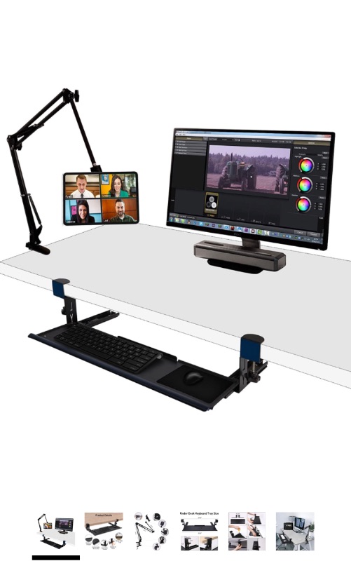 Photo 1 of Keyboard Tray Under Desk and Foldable Tablet Stand, 23.5 x 7.8 inch Slide-Out Keyboard Tray with Extra Sturdy C Clamp Mount System for Home or Office