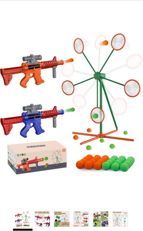 Photo 1 of IFLOVE Shooting Games Toys for Age 5 6 7 8 9 10+ Years Old Boys,Kids Toys Outdoor Games with 2pk Popper Air Toy Guns & Moving Shooting Target & 24 Foam Balls,Birthday Gift for Boys