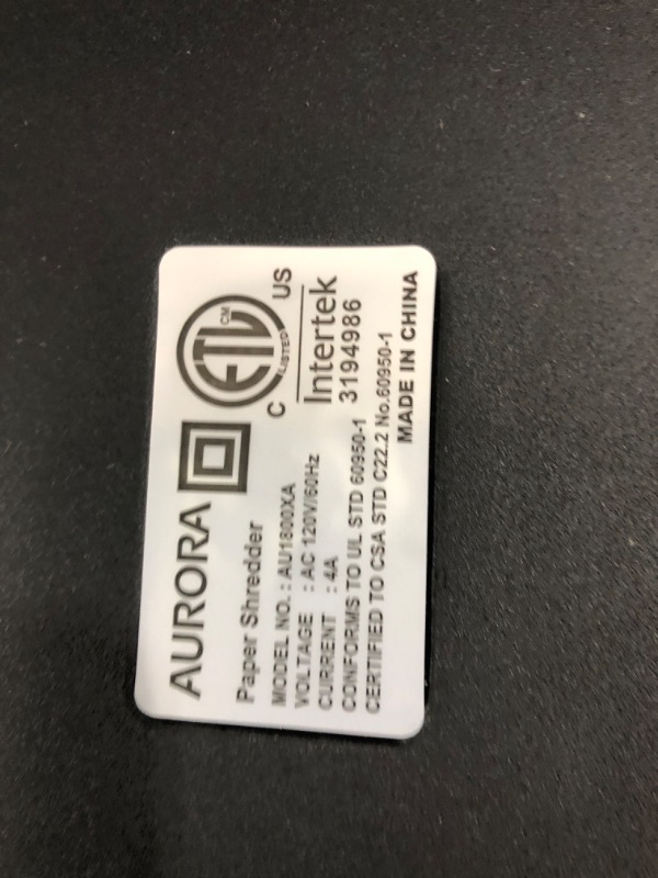 Photo 5 of Aurora AU1800XA Anti-Jam 18-Sheet Crosscut Paper/CD and Credit Card Shredder/ 6-Gallon pullout Basket 30 Minutes Continuous Run Time 18-sheet Crosscut Shredder