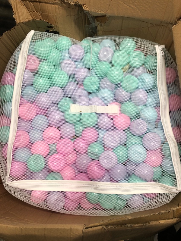 Photo 2 of Amazon Basics BPA Free Crush-Proof Plastic Ball Pit Balls with Storage Bag, Toddlers Kids 12+ Months, 6 Pastel Colors - Pack of 1000 6 Pastel Colors 1,000 Balls