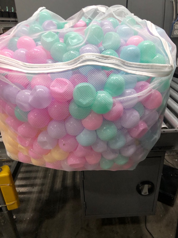 Photo 3 of Amazon Basics BPA Free Crush-Proof Plastic Ball Pit Balls with Storage Bag, Toddlers Kids 12+ Months, 6 Pastel Colors - Pack of 1000 6 Pastel Colors 1,000 Balls