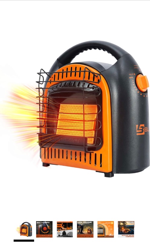 Photo 1 of BLUU Propane Heater for Outdoor and Indoor Use 10,000 BTU with Thermostat, Portable Tent Heaters for Camping, Patio, Garage, Tip-Over & Overheat Protection for Safe CSA Compliance (Orange)