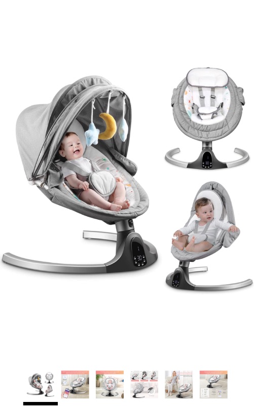 Photo 1 of Baby Swings for Infants, 5 Speed Bluetooth Baby Bouncer with 3 Seat Positions & Built-in 12 Music & 3 Timer Settings & 5-Point Harness & Remote Control, Touch Screen Chair for 5-20 lb, 0-9 Months
