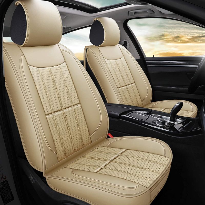 Photo 1 of AOOG Leather Car Seat Covers, Leatherette Automotive Vehicle Cushion Cover for Cars SUV Pick-up Truck, Universal Non-Slip Vehicle Cushion Cover Waterproof Protectors , Front Pair
