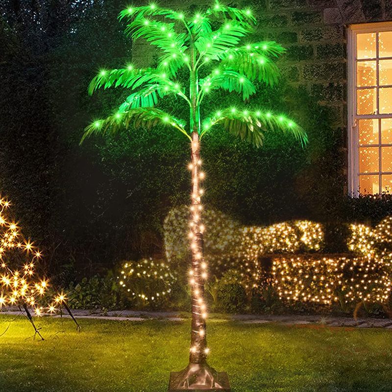 Photo 1 of 6FT 141 LEDs Lighted Palm Tree, Light Up Tropical Palm Trees, LED Palm Tree with Lights, Artificial Tree for Indoor, Outdoor Pool Patio Garden Beach Jungle Luau Party Tiki Bar Hawaiian Decoration
