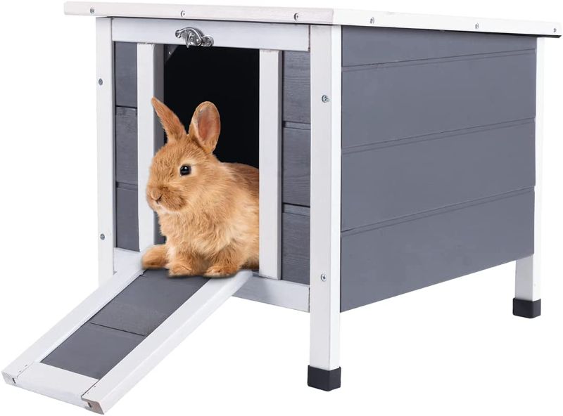 Photo 1 of AKEOFRUD Outdoor Rabbit Wooden House, Weatherproof Large Bunny Hutch Pet Cage Feral Cat Shelter with Openable Roof, Cat House Indoor Wood Rabbit Hutch for Small Animal, Chickens, Guinea Pigs, Turtles
