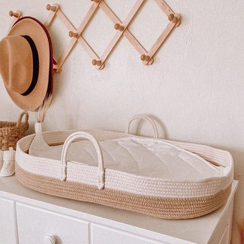 Photo 1 of Baby Diaper Changing Basket, Nursery Set with Thick Pad,Waterproof Leather Pad, Leaf Shape Cushion and Storage Bag

